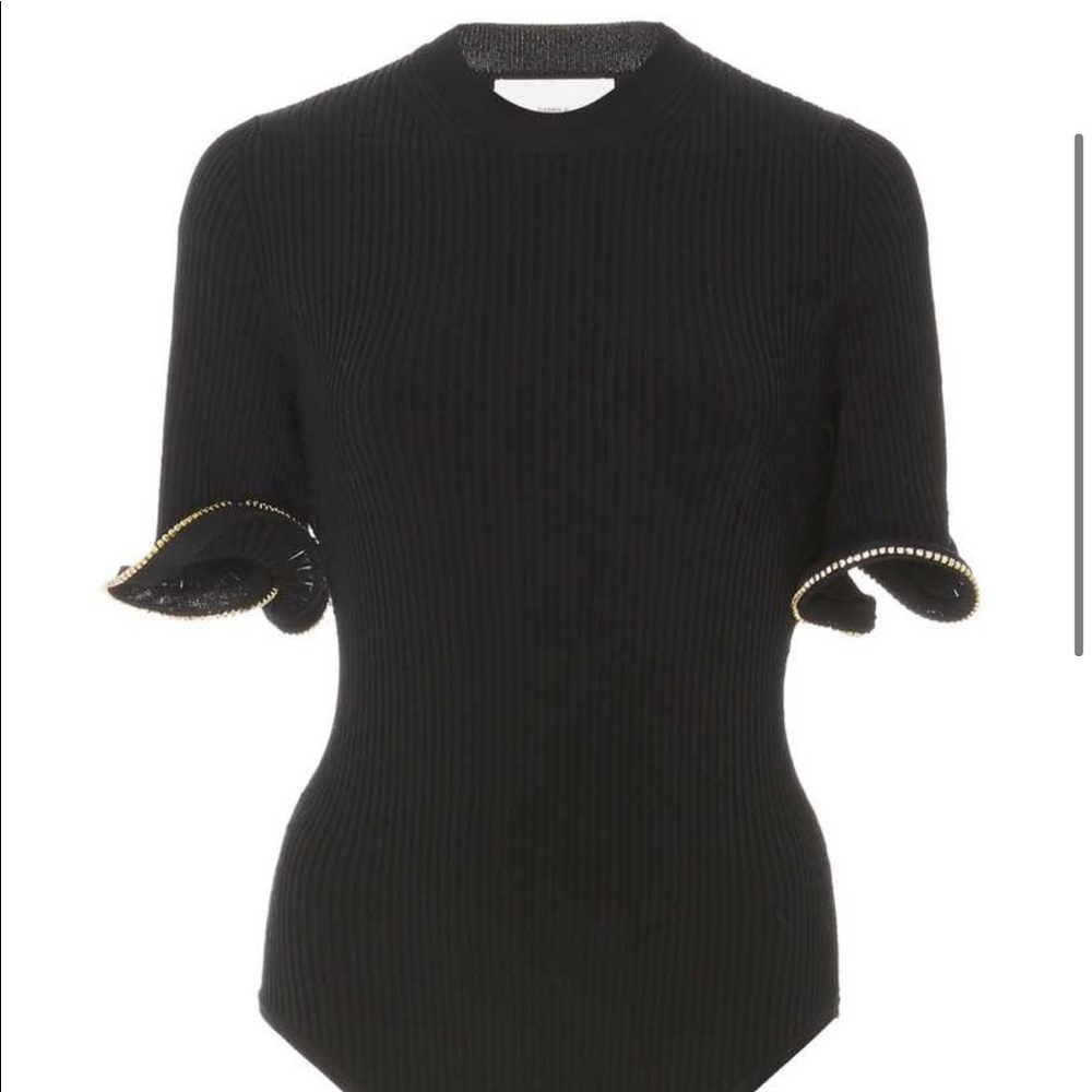 NWT Area Crystal Embellish Wavy Cuff Rib Bodysuit - Picture 4 of 13